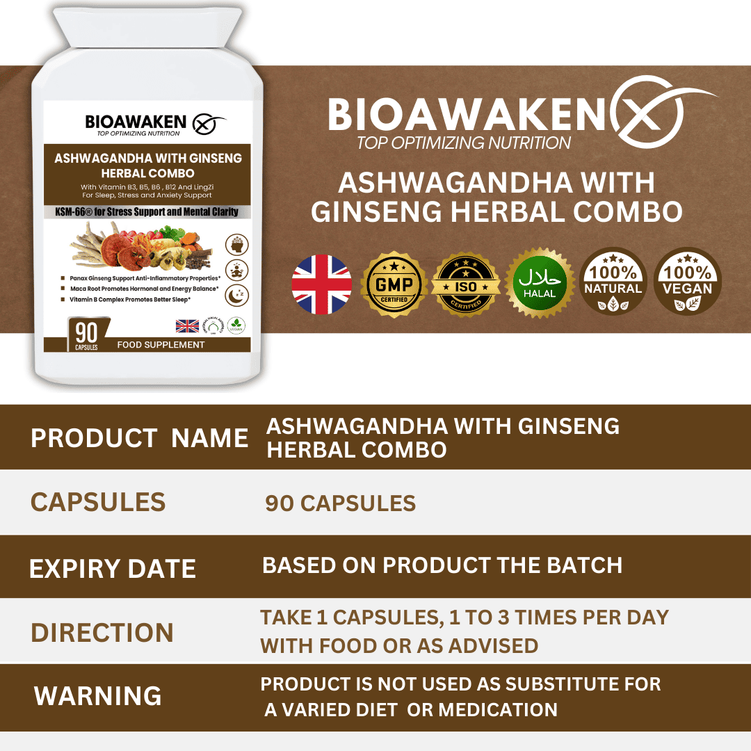 BioAwaken Ashwagandha With Ginseng Herbal Combo  - 90 Caps